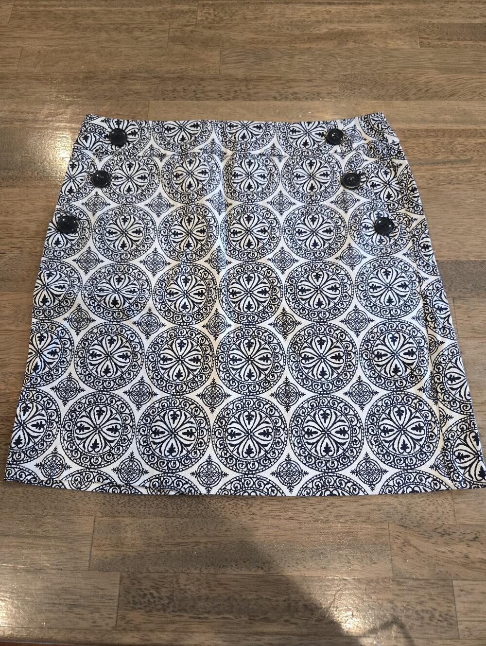 Women's Navy and White Patterned A-Line Skirt